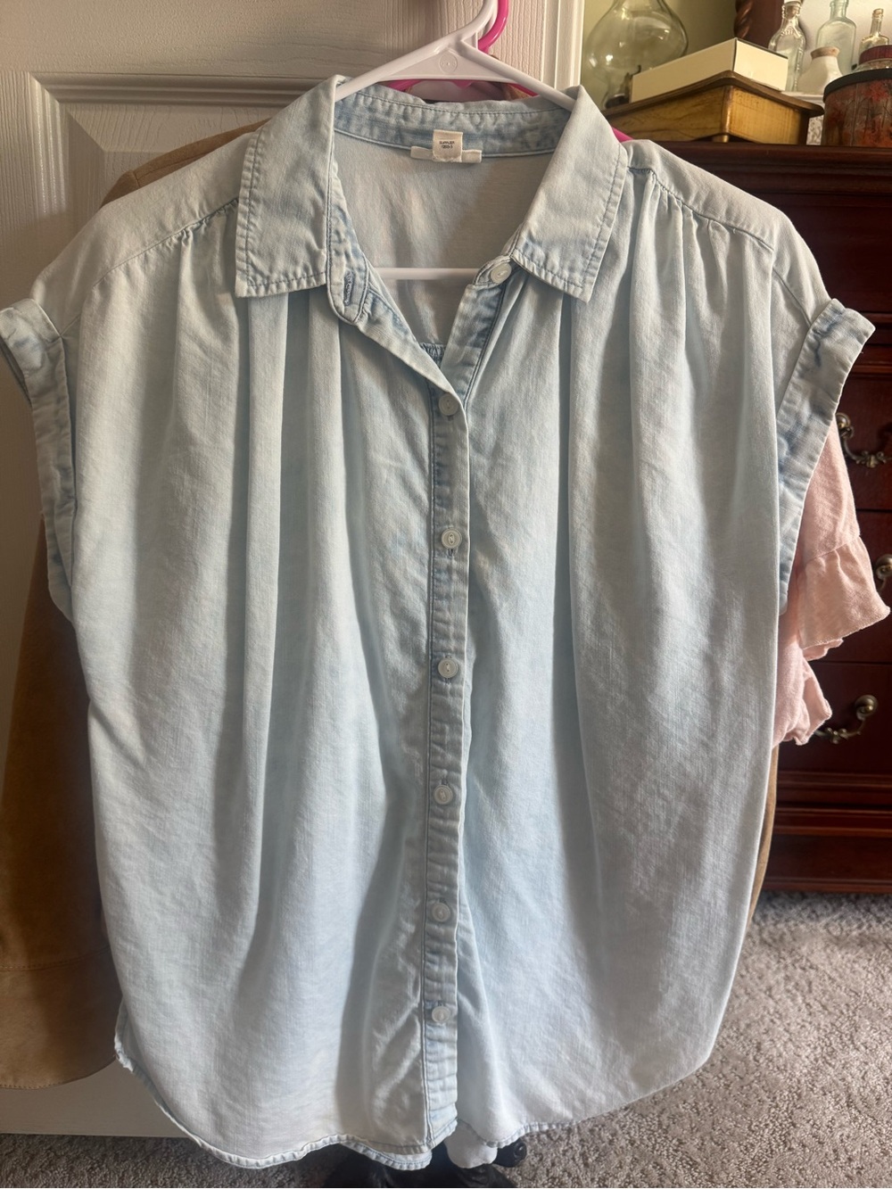 a.n.a Light Blue Short Sleeve Button-Front Shirt